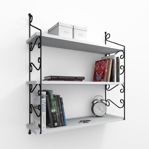 Raft pentru perete armoni, decormet, 3 nivele, 72x20x80 cm, alb/negru