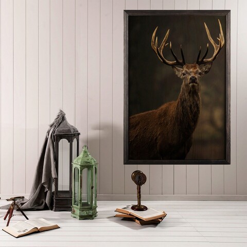Tablou decorativ, Stag Horn XL, Lemn, Lemn, Multicolor Bystag