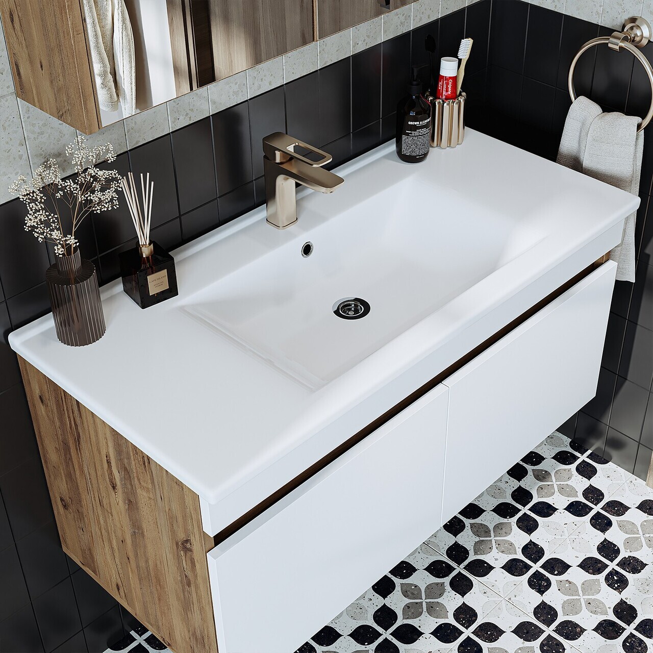Dulap de baie cu chiuvetă, Hanah Home, 1904, 100x48x45.5 cm, MDF-LAM, Pin Atlantic / Alb Mat — imaginea 5