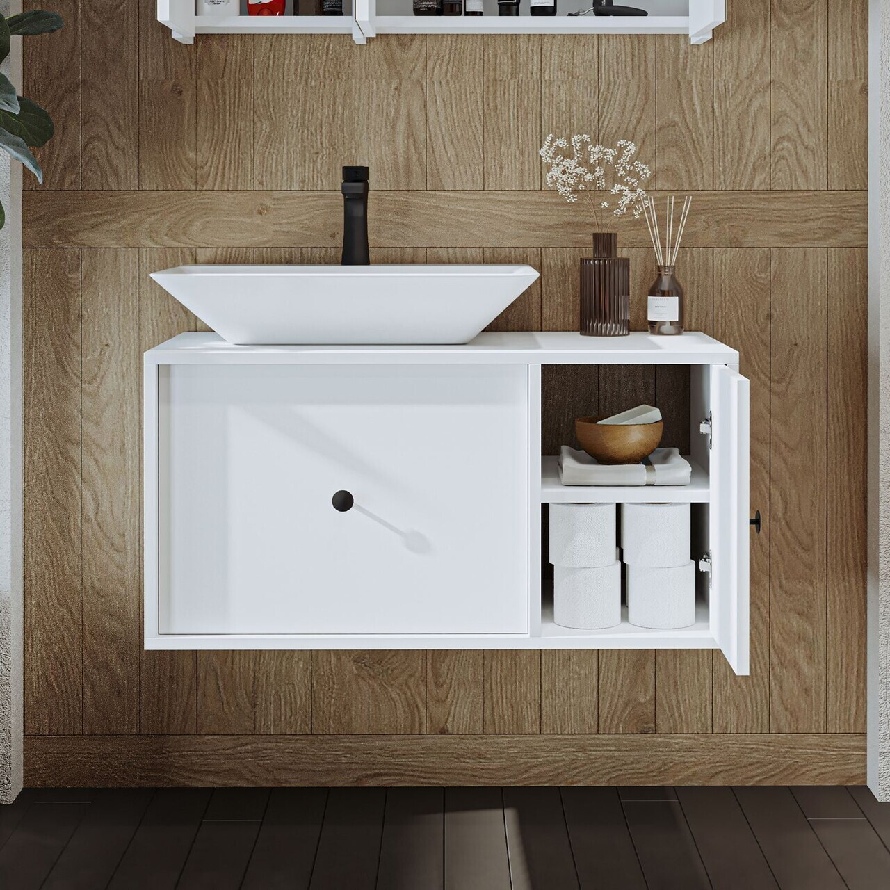 Dulap de baie cu chiuvetă, Hanah Home, 2537, 90x56.5x45 cm, MDF, Alb — imaginea 4