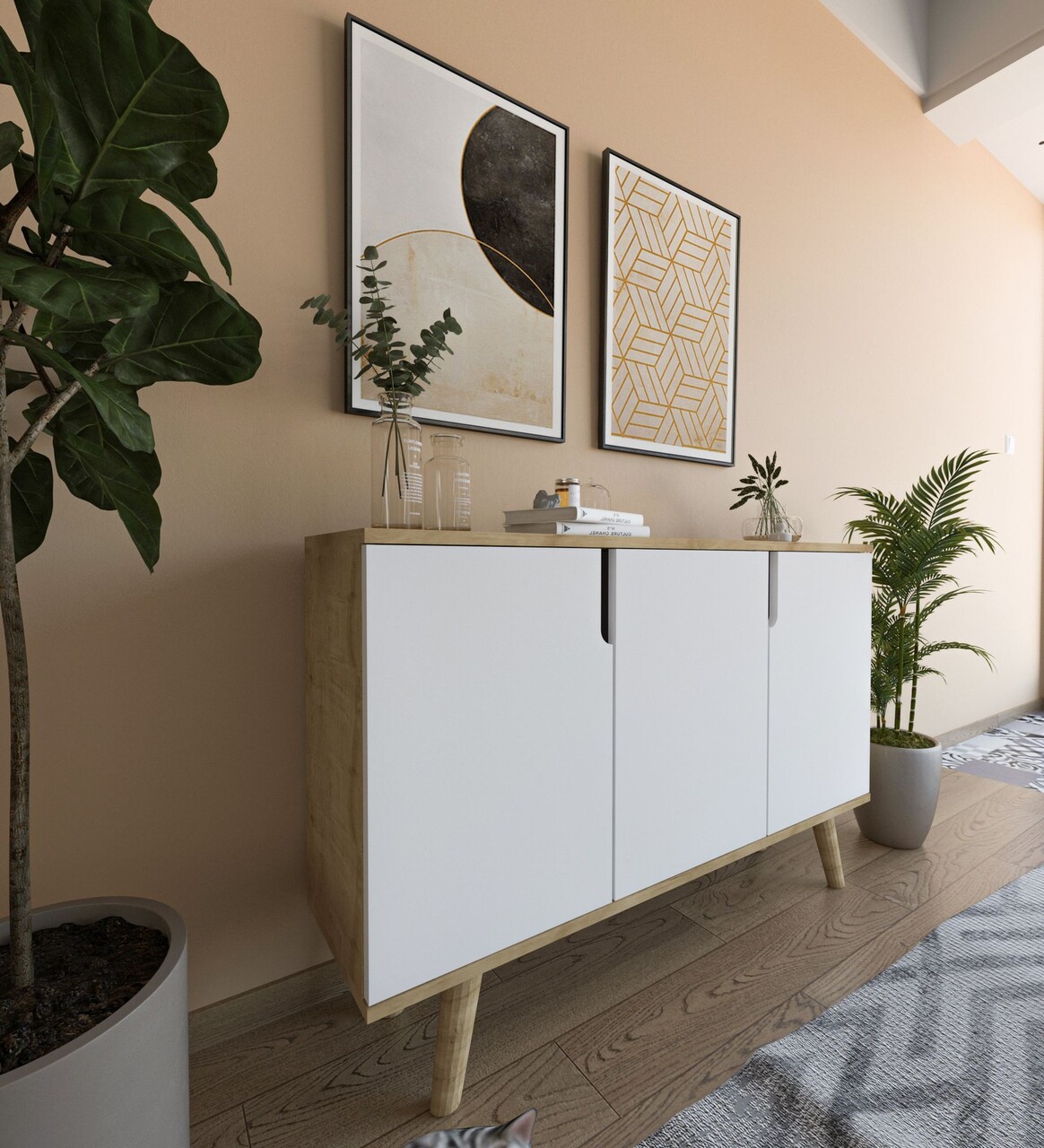 Consola, Hanah Home, Verona 120, 120x80x30 cm, PAL, Stejar Safir / Alb - imagine 2