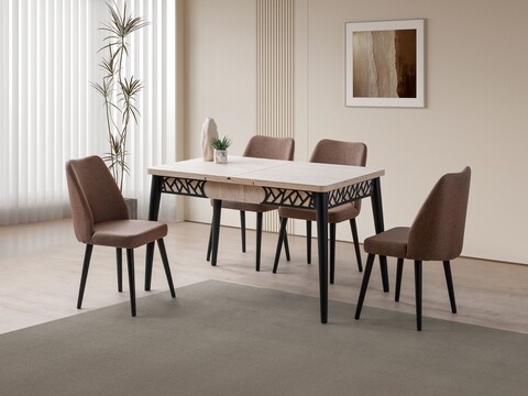 Masa extensibila, Hanah Home, Mira, PAL, Travertin / Negru