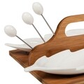 Set 2 boluri pentru aperitive, scobitori si suport Leaf Creaciones Meng, portelan/bambus