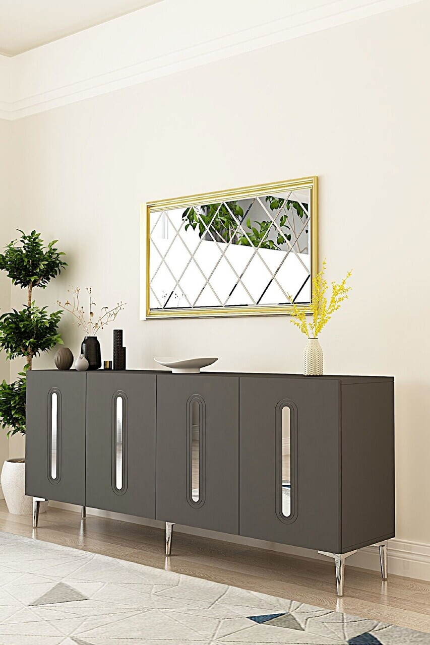 Consola, Hanah Home, Rany 180, 180x75x32 cm, Antracit / Argintiu — imaginea 2