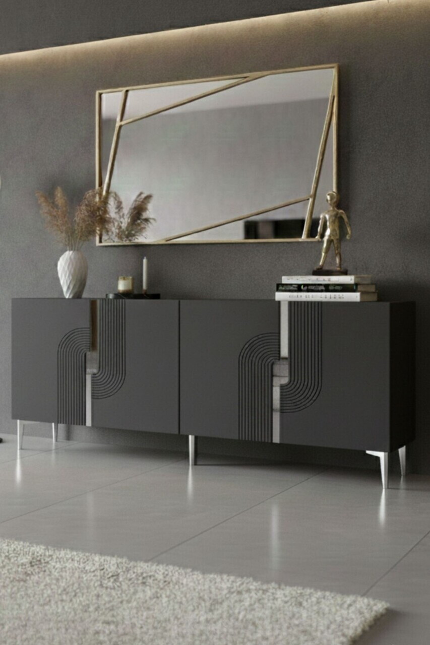 Consola, Hanah Home, Meyra 180, 180x75x32 cm, Antracit / Argintiu — imaginea 3