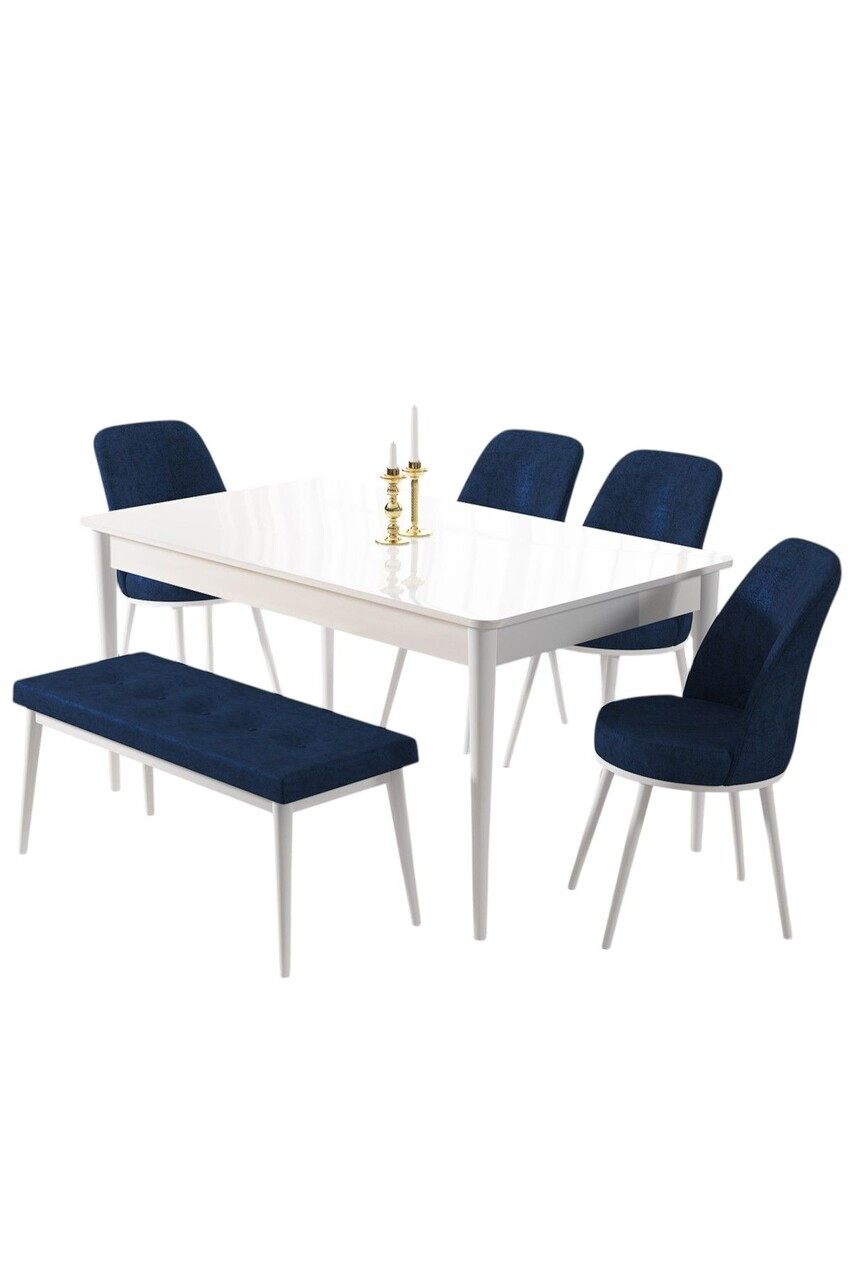 Set masa si 6 scaune, Hanah Home, Pir, Alb / Bleumarin — imaginea 2
