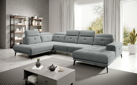 Coltar stanga 6 locuri ELTAP, LT-04VER, Bretan, 350x205x107 cm, lemn/poliester, gri deschis