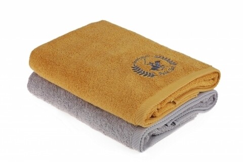 Set 2 prosoape de baie, Beverly Hills Polo Club, 70x140 cm, 100% bumbac, mustar/gri