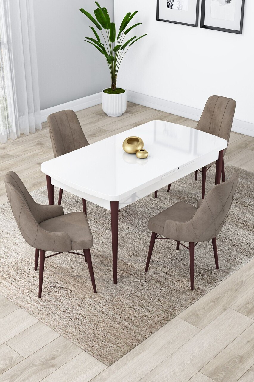 Set masa extensibila si scaune (5 piese), Hanah Home, Lia, Alb / Nuc / Cappuccino