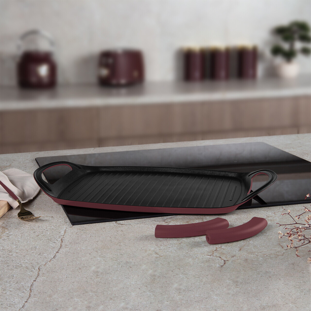 Tava grill Berlinger Haus, Leonardo, 47x29 cm, aluminiu forjat, visiniu mat - imagine 3