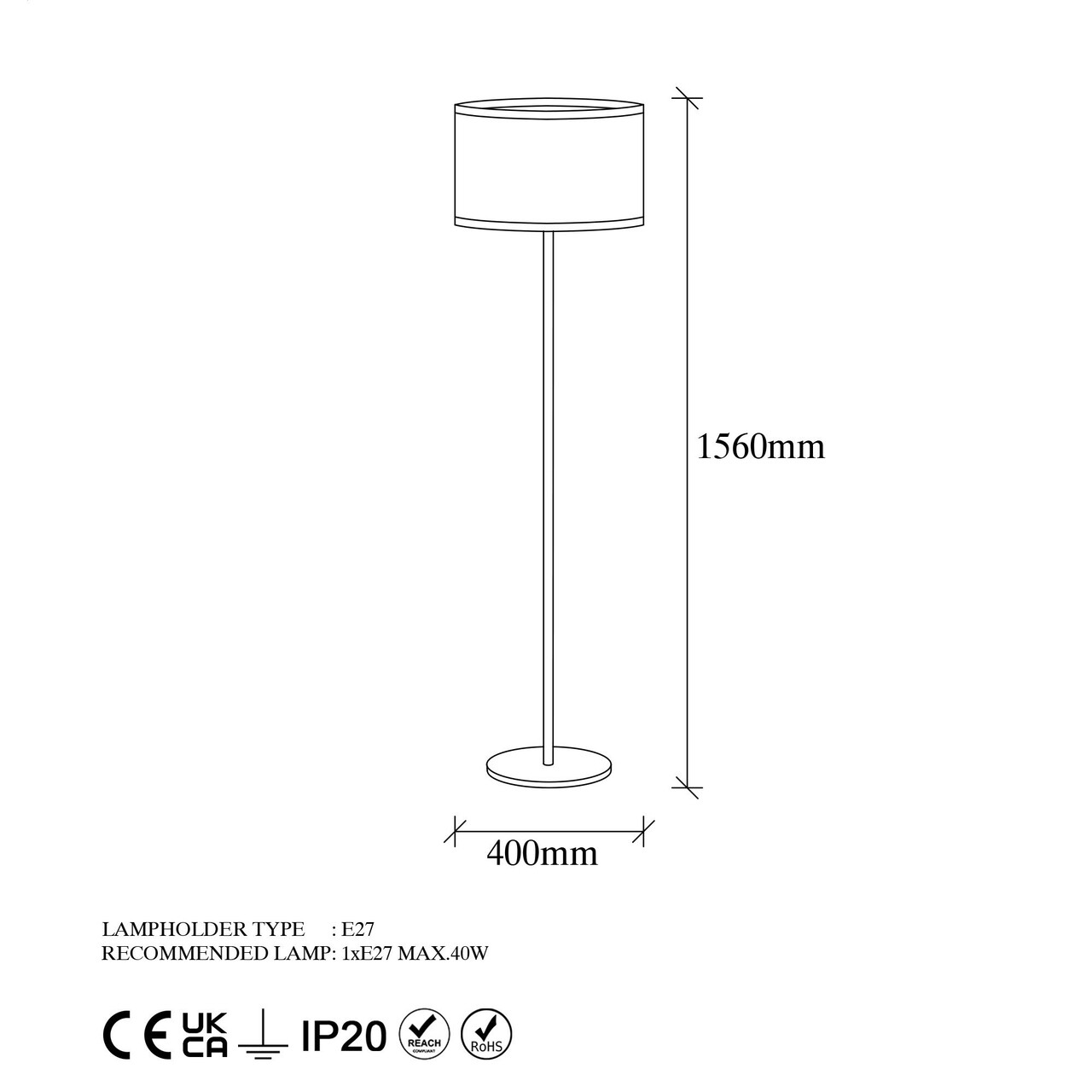 Lampadar, Fulgor, 942FLG1517, Metal, Alb/Negru