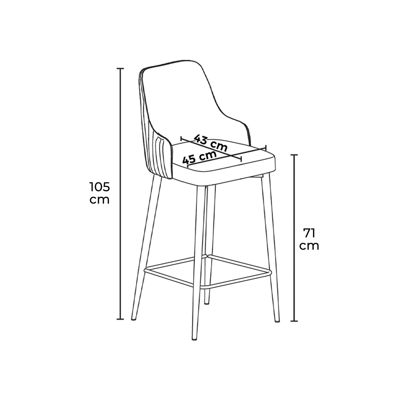 Set scaune de bar 6 piese, Charlotte, Enox, Metal, Crem/Alb