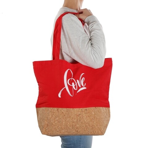 Sacosa de cumparaturi Love, Versa, 45 x 15 x 36 cm, textil, rosu