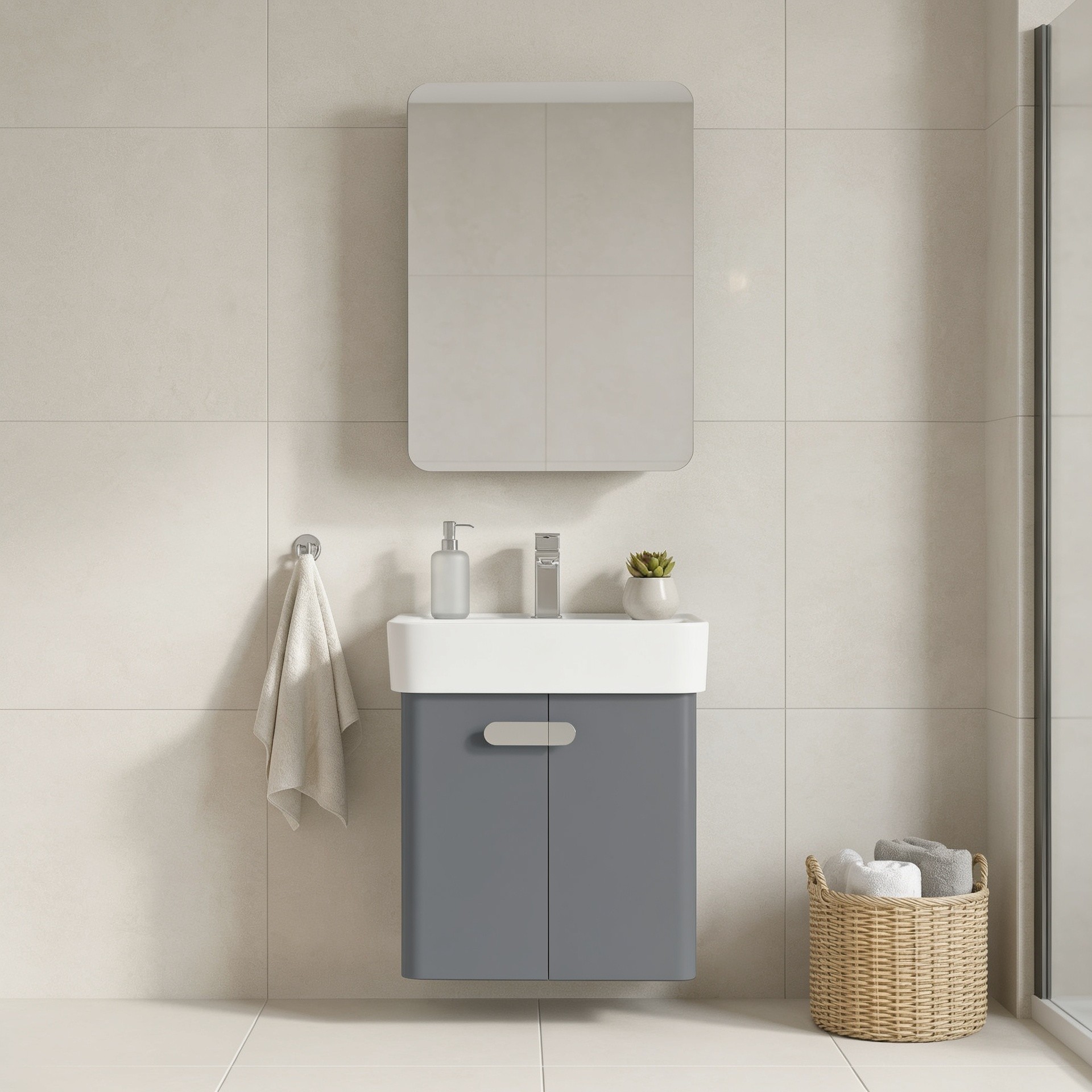 Set Dulap de Baie cu Chiuvetă și Oglindă (2 Piese), Hanah Home, Orbit 55, Gri