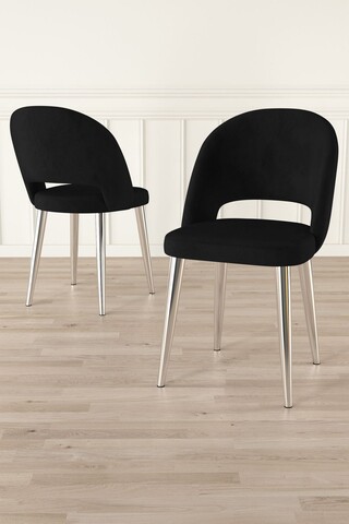 Set scaune 4 piese, Charlotte, Pane, Negru / Crom