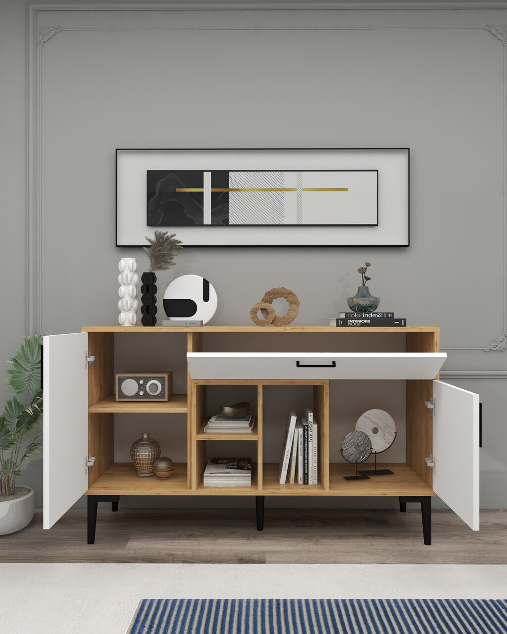 Consola, Hanah Home, Tuvas, 135x83.6x40 cm, PAL, Stejar Safir / Alb — imaginea 5