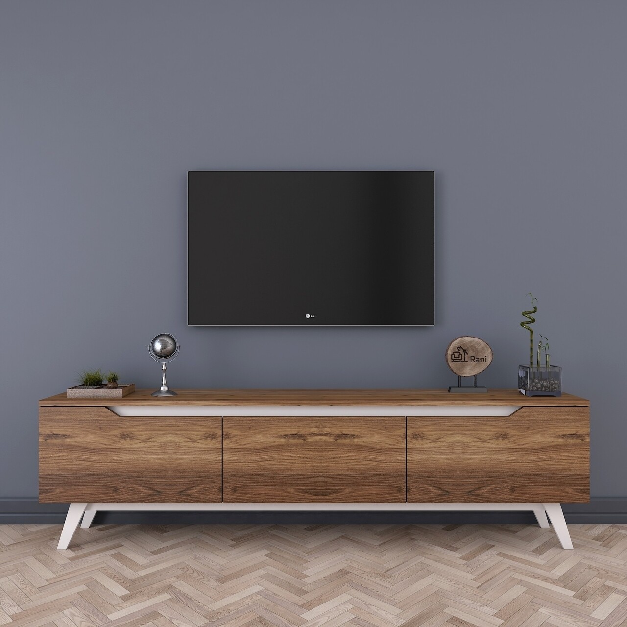 Comoda TV D1 - 795, Wren, 180 X 35 X 48.6 Cm, Walnut/white