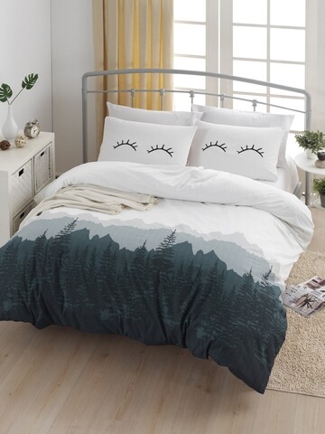 Lenjerie de pat dubla king size, enlora home, eyelash white, 4 piese, 100% bumbac ranforce, alb/antracit