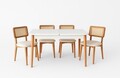Set masa extensibila si 4 scaune, Fairfax, Natura, Lemn de fag, Alb lemn / Stejar
