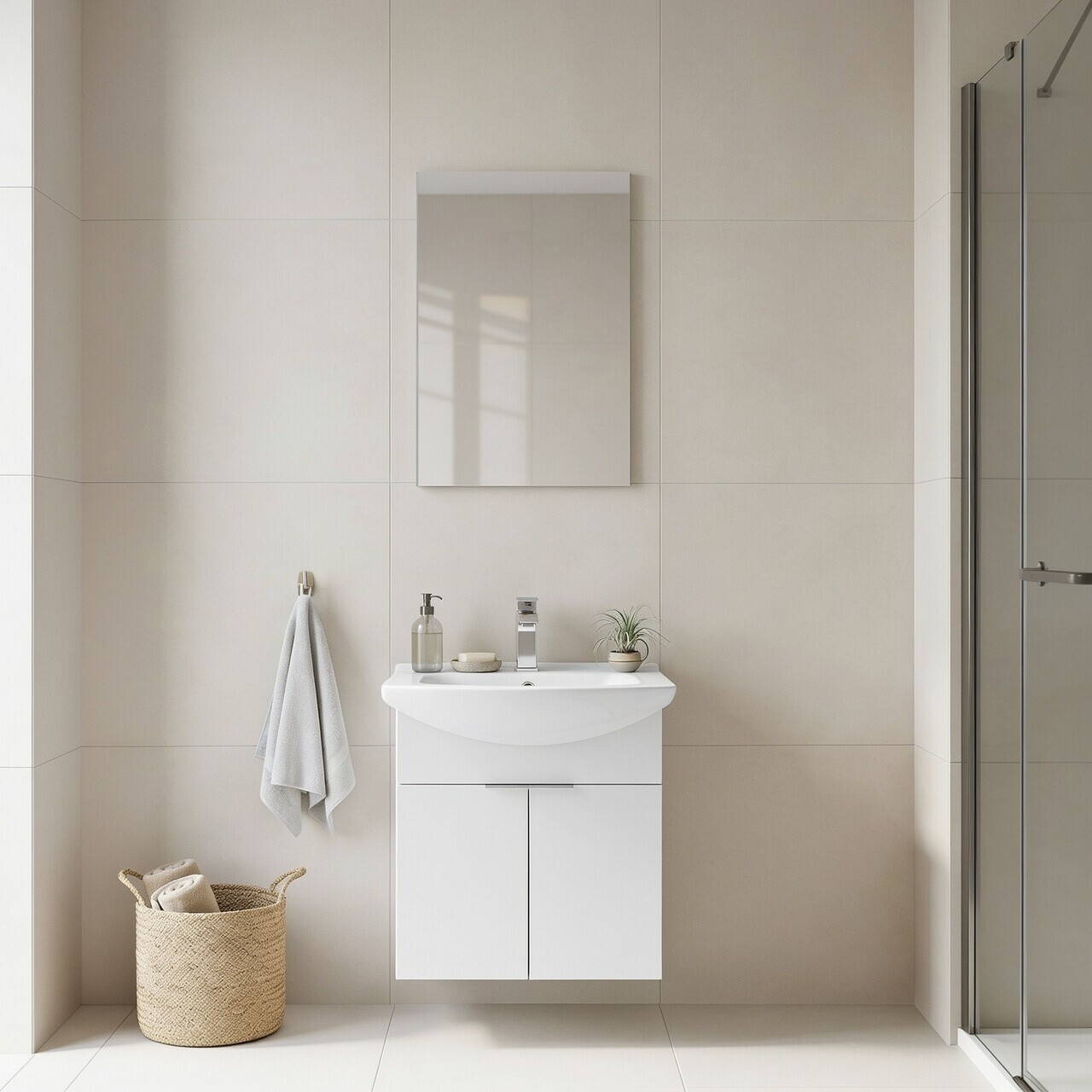 Set Dulap de Baie cu Chiuvetă și Oglindă (2 Piese), Hanah Home, Purus 55, Alb