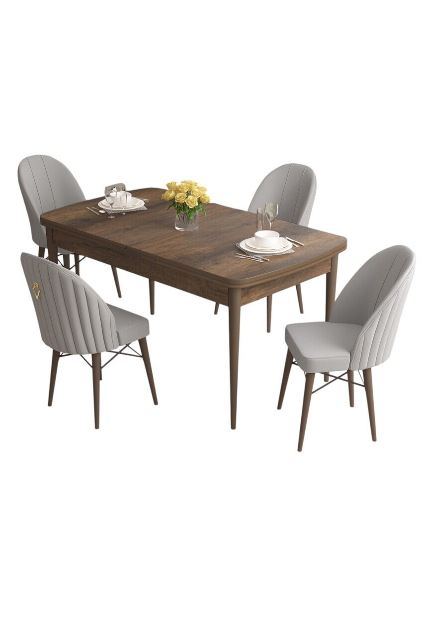 Set masa extensibila si scaune (5 piese), Hanah Home, Roz, Model baroc din lemn / Gri — imaginea 2
