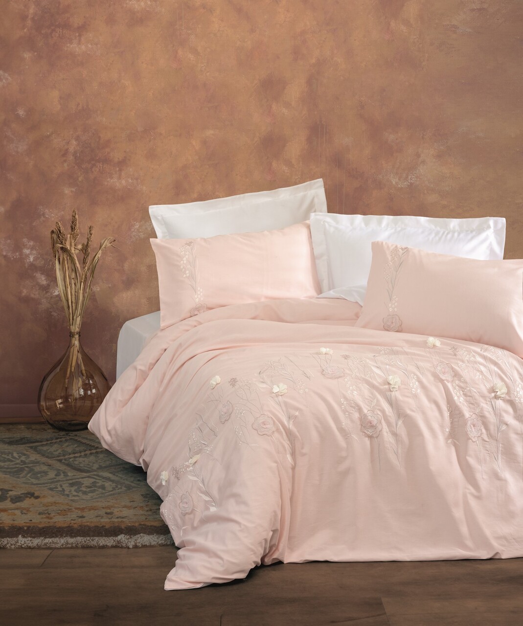 Lenjerie de pat dubla, Lesley - Powder, Cotton Box, Bumbac Satinat