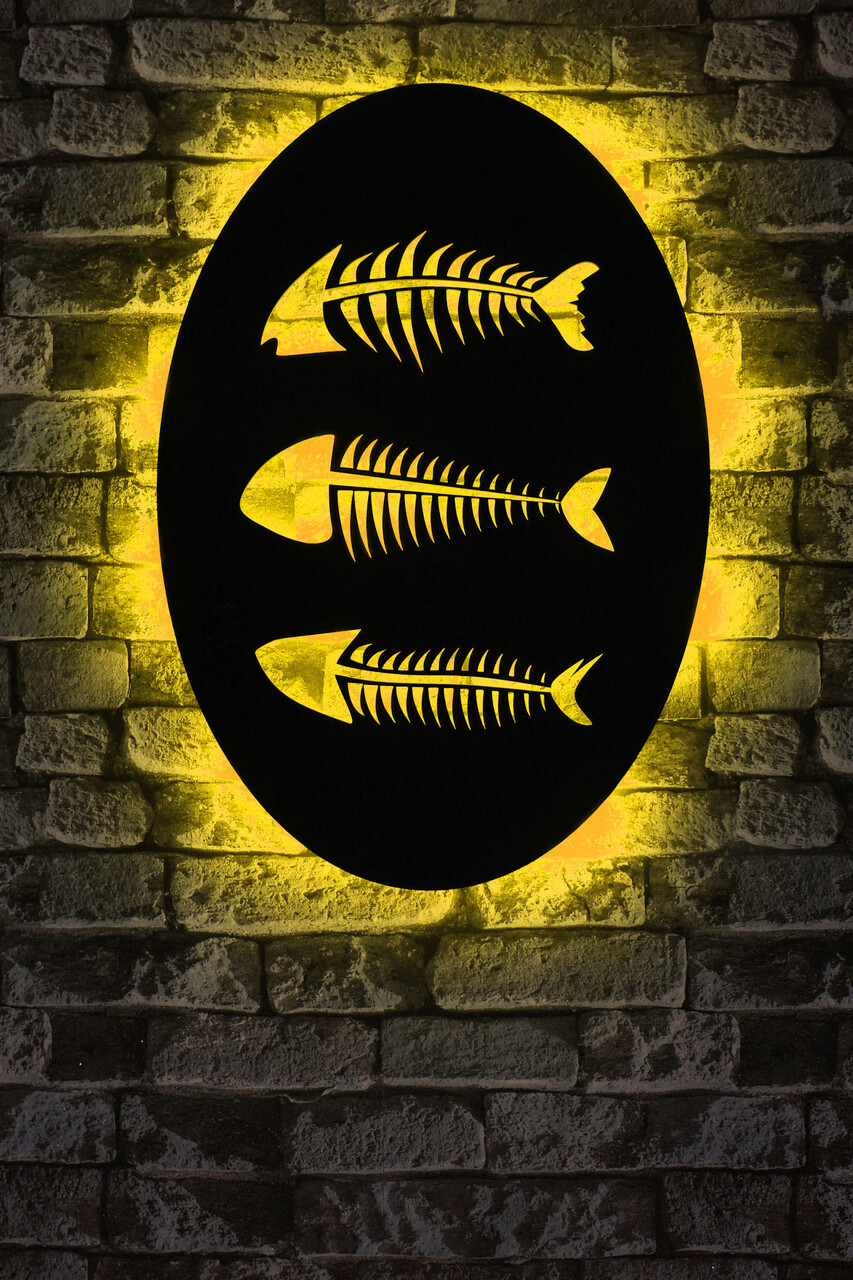 Decoratiune luminoasa LED, Fishbones, MDF, 60 LED-uri, Galben - 1 | YEO