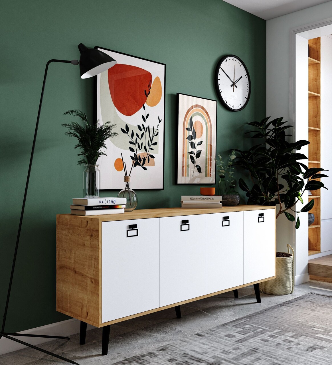 Consola, Hanah Home, Mirza Modern 180, 180x80x45 cm, PAL, Stejar Safir / Alb - view 2