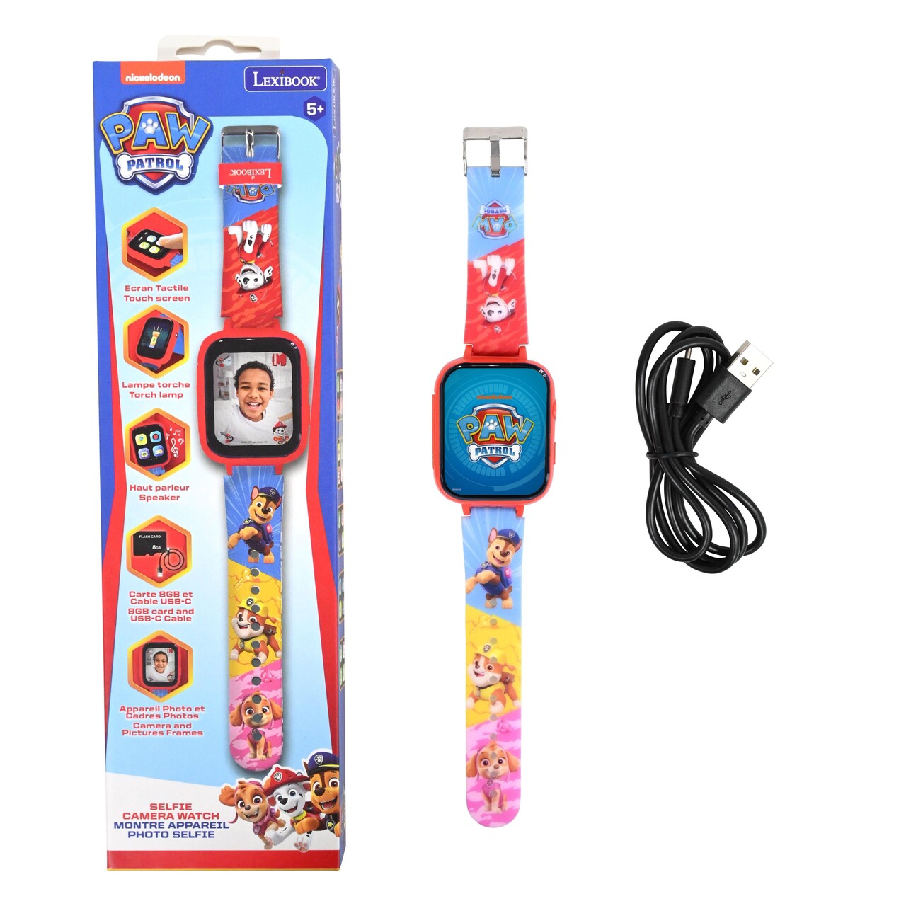 Ceas cu aparat foto si camera video pentru copii Paw Patrol, LEXIBOOK, 25 cm, plastic, multicolor