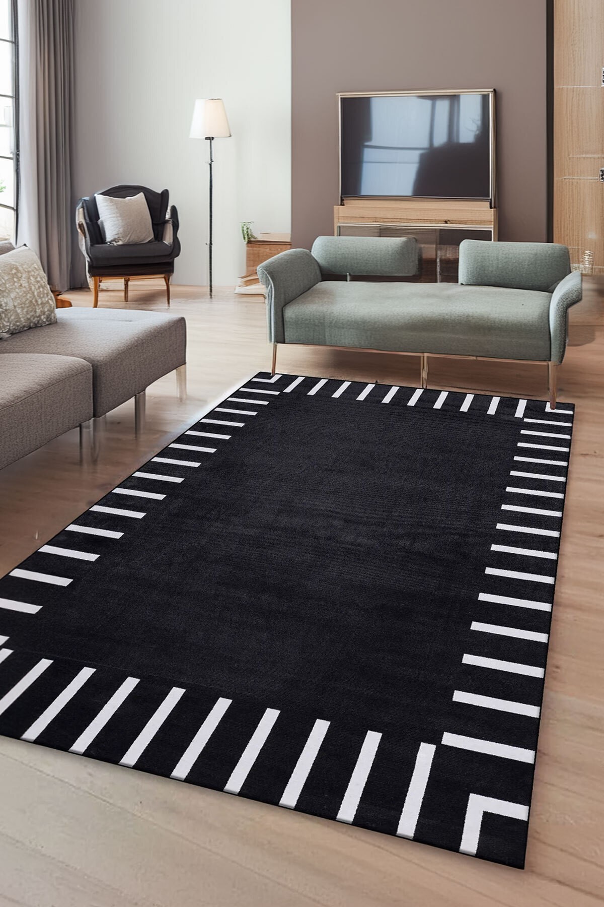 Covor, CLR-0000572-004, 80x250 cm, Poliester, Negru