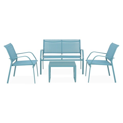 Set mobilier pentru gradina/terasa, Kavala, 4 piese, albastru
