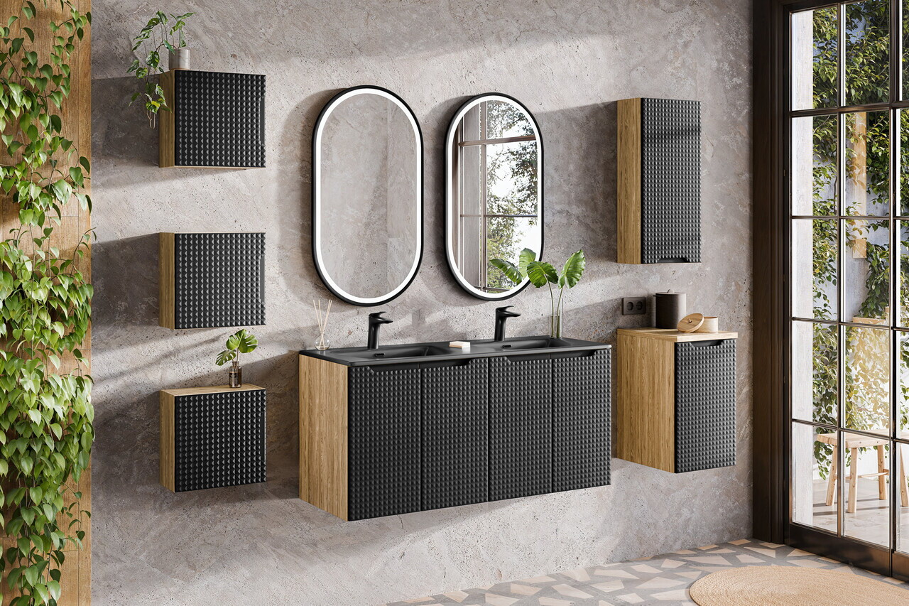 Dulap suspendat cu 1 usa, Ocean Black, Comad, 35x19x35 cm, MDF/PAL laminat, negru mat/stejar — imaginea 7