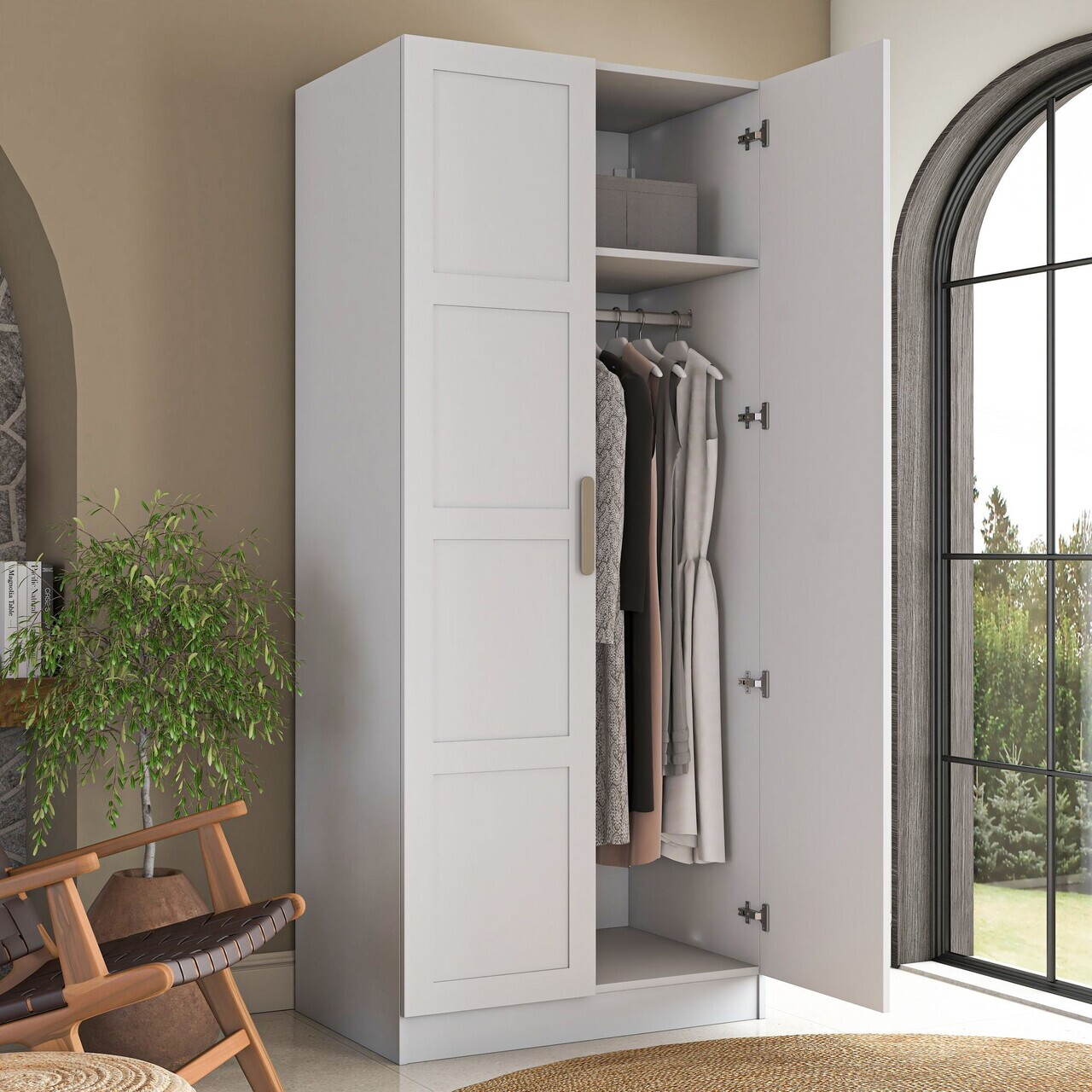 Dulap pentru haine, Hanah Home, BA224, 90x210x57.5 cm, PAL melaminat, Alb - view 4