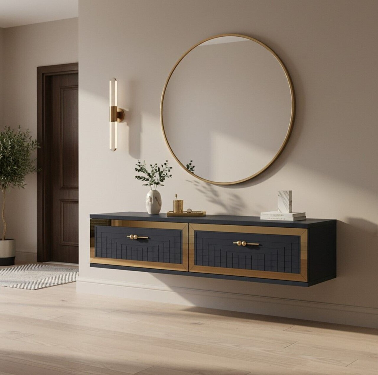 Dulap, Hanah Home, Tuna 120, 120x25.5x29.6 cm, Antracit / Aur — imaginea 3