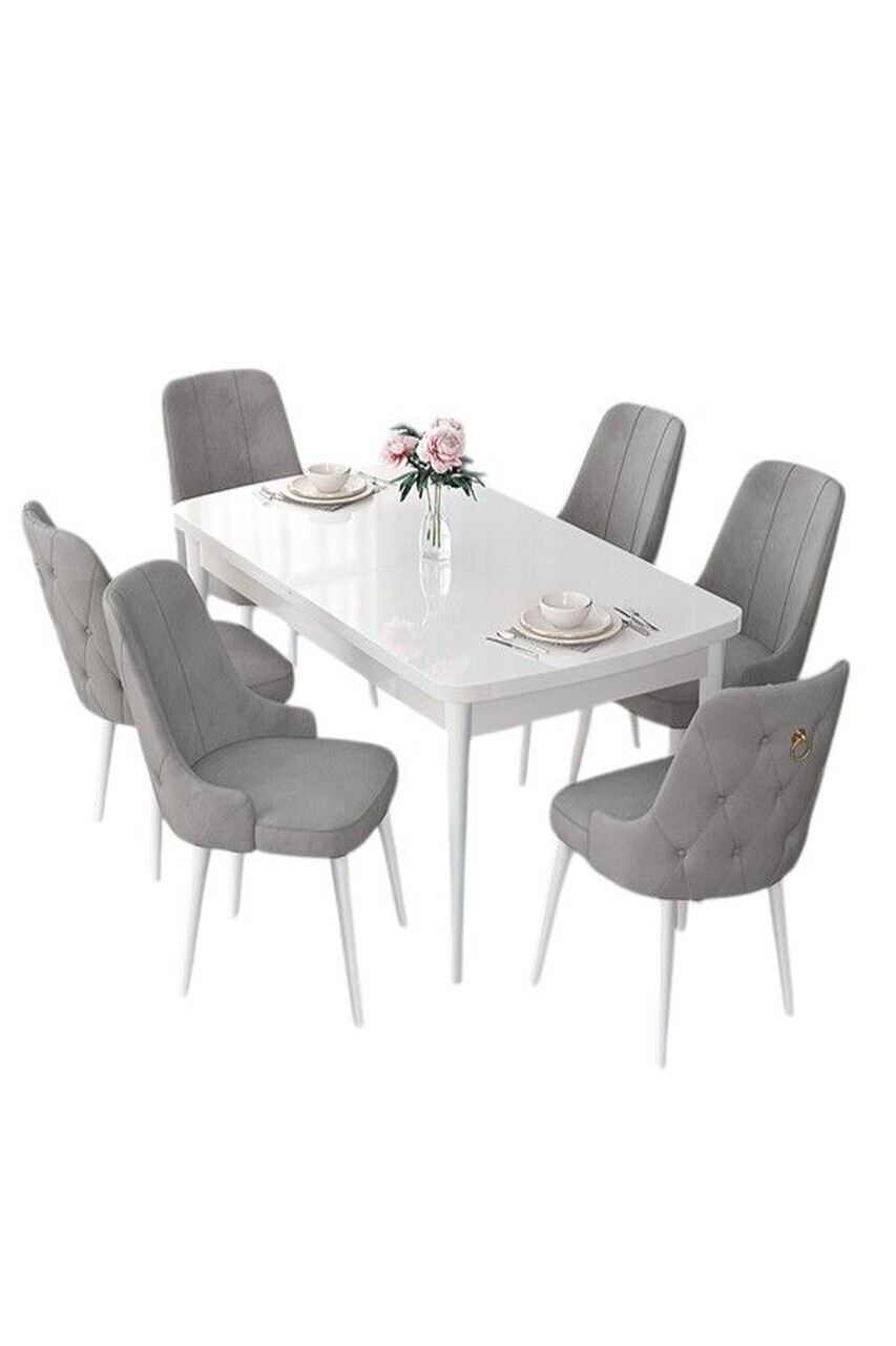 Set masa extensibila si scaune (7 piese), Hanah Home, Nex, Alb/Gri — imaginea 2
