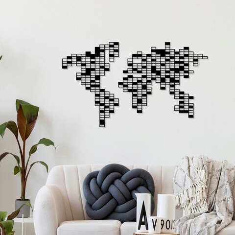 Decoratiune de perete, pixel, metal, dimensiune: 58 x 100 cm, negru