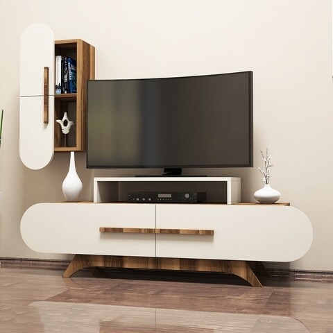 Comoda TV cu dulap Rose S, Hommy Craft, crem/maro Comoda