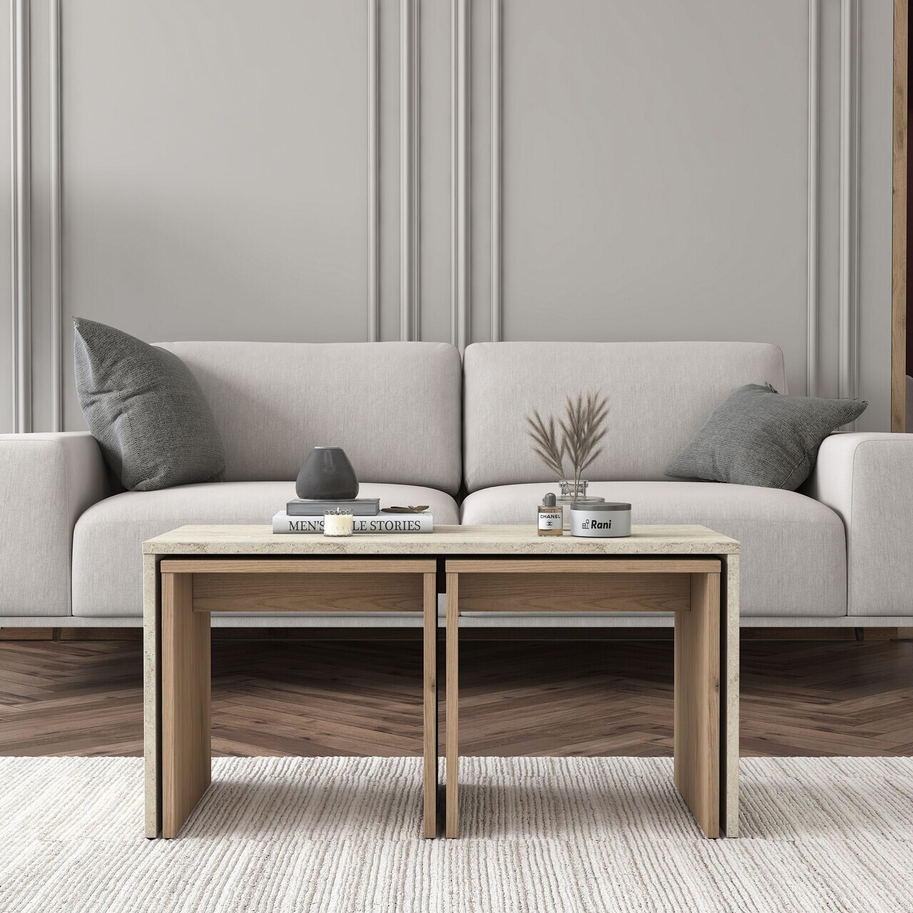 Set masute de cafea, Hanah Home, AB114, PAL melaminat, Travertin - view 4