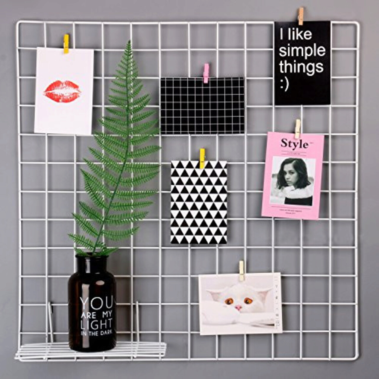 Decoratiune de perete, WR006, Metal, Cu 10 agatatori, Alb - 1 | YEO