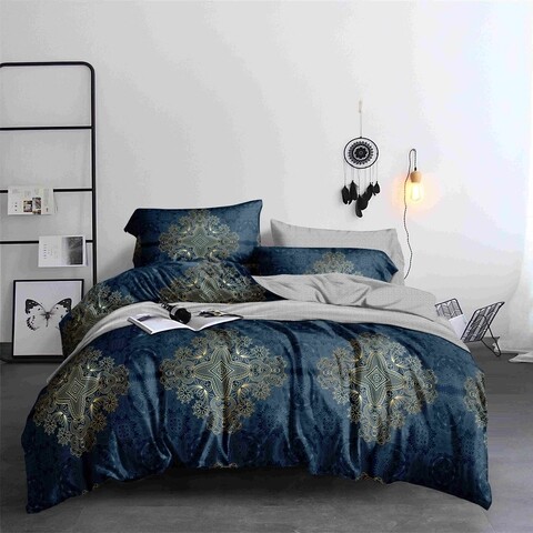Lenjerie de pat dubla, king size, 4 piese, bs010, policoton, multicolor