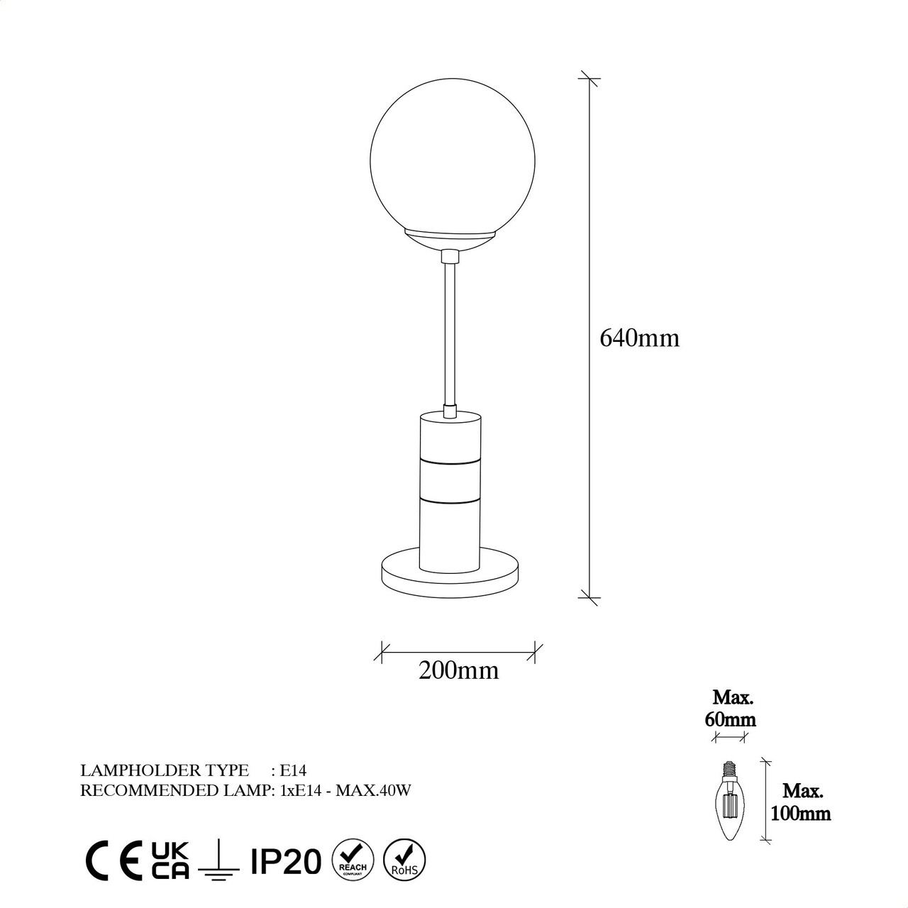 Lampa de masa, Fulgor, 942FLG1854, Metal, Negru/Maro antic