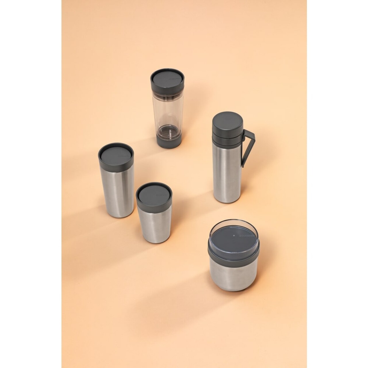 Sticla termos, Brabantia, Make&Take, 10x7.1x22.6 cm, 500ml, otel, gri inchis