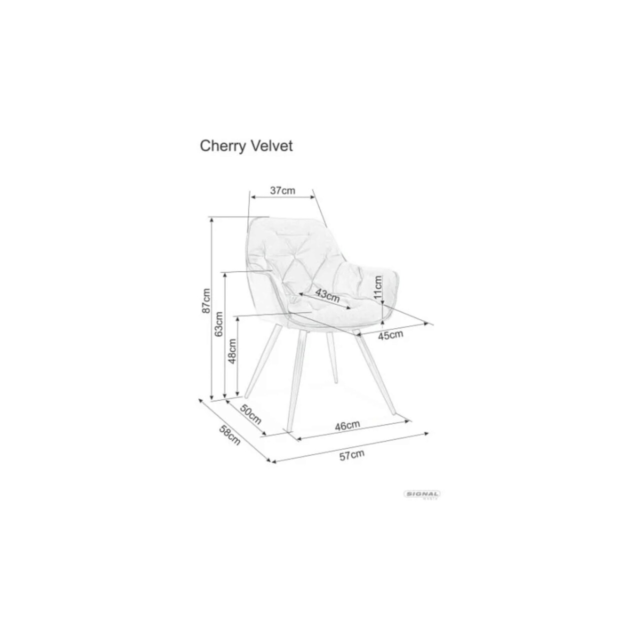 Scaun Cherry Velvet, Signal, 45x44x83 cm, catifea/otel, mustar/negru