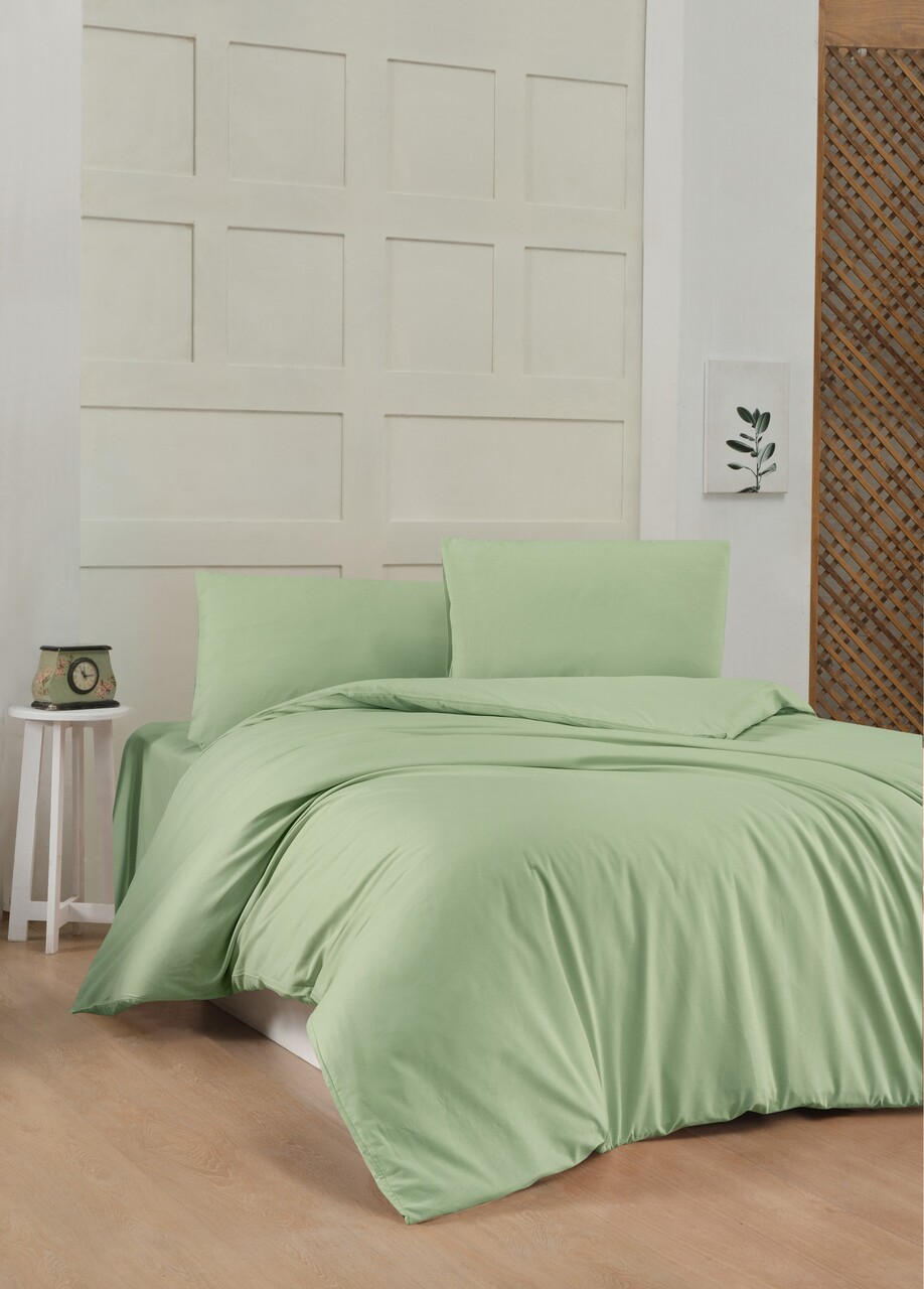 Lenjerie De Pat Dubla King Quilt (EU) Light Green, Patik, 3 Piese, 240x220 Cm, Bumbac Ranforce, Verde