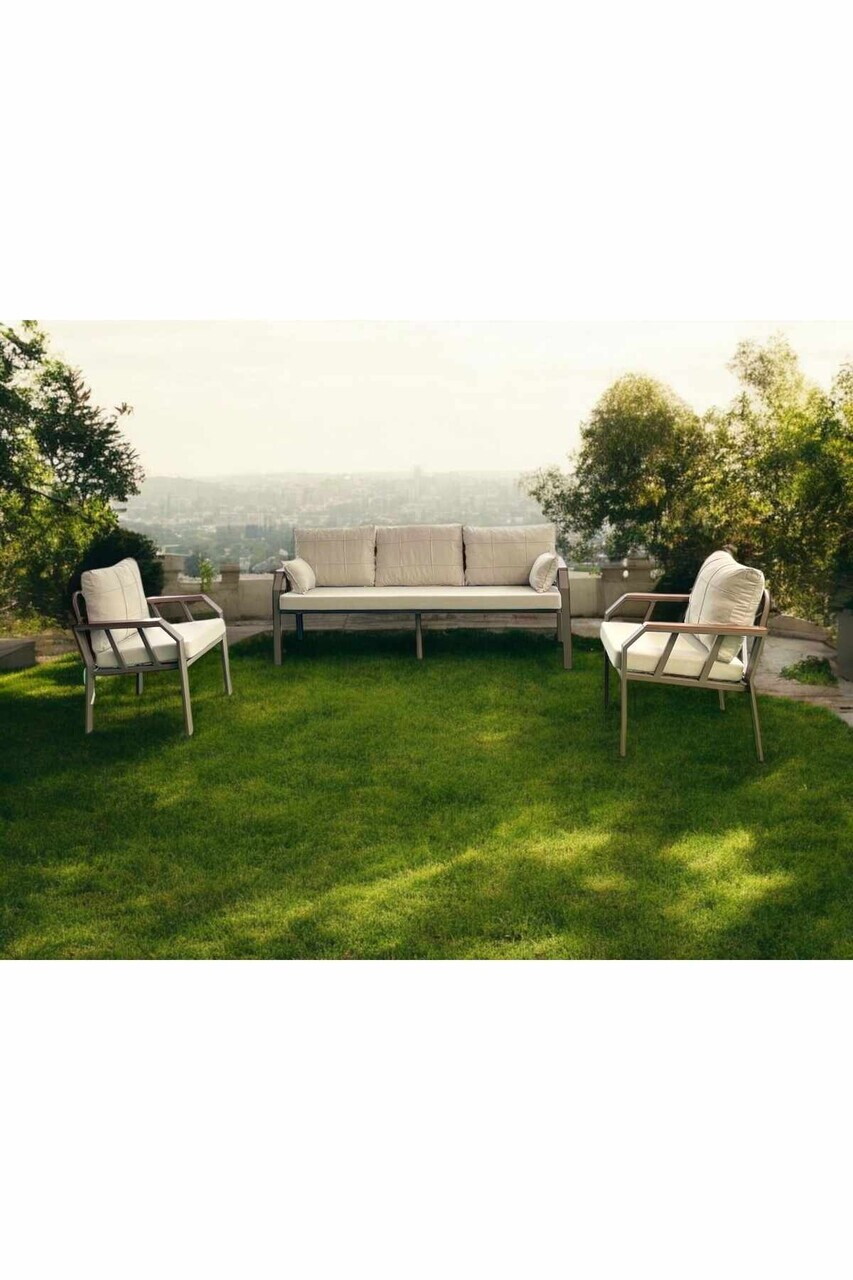Set mobilier de gradina, Hanah Home, Nergiz Mermer 3+1+1, Metal, Bej - view 5