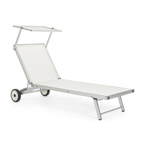 Sezlong cu parasolar si roti, Cross, Bizzotto, 196x65x62 cm, aluminiu/textilena, alb 196x65x62