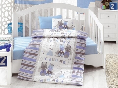 Lenjerie de pat pentru copii, 4 piese, 100% bumbac ranforce, Cotton Box, Hug me