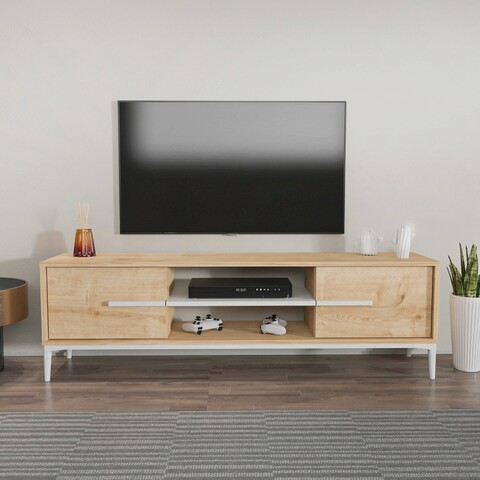 Comoda tv, zena home, eslem, 120x43.6x29.6 cm, pal, stejar / alb