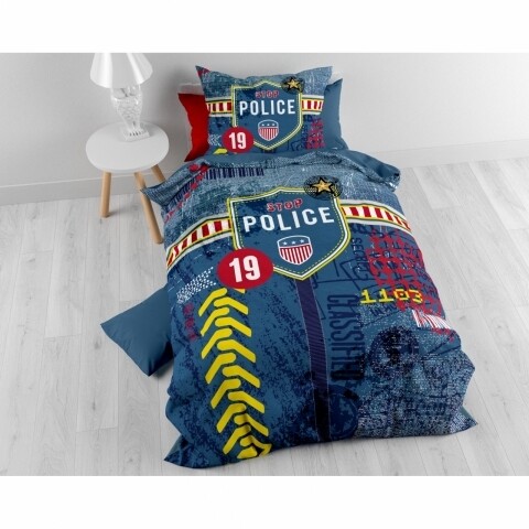 Lenjerie de pat pentru o persoana, Police Man Blue, Royal Textile,  2 piese, 140 x 200 cm, 100% bumbac, multicolora