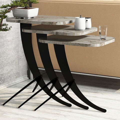 Set masute 3 piese, hommy craft, pion, alb negru